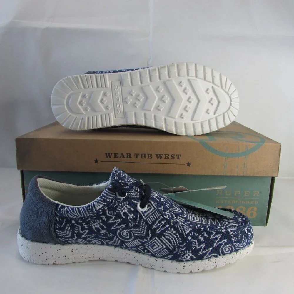 Roper Women's Lightweight Hang Loose Loafer - Navy/Beige Aztec